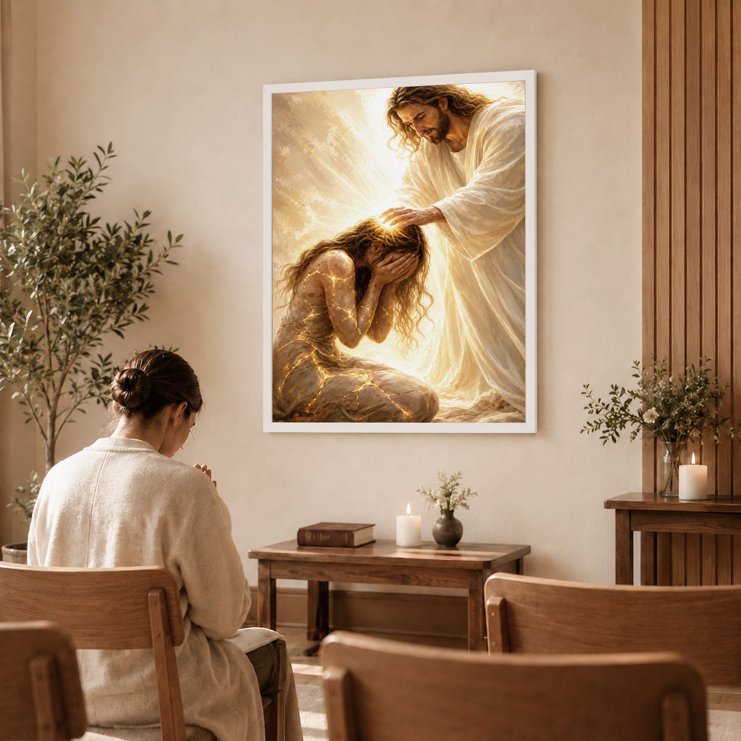 Jesus Christ Healing Prayer Sacred Light Christian Wall Art Poster/Canvas
