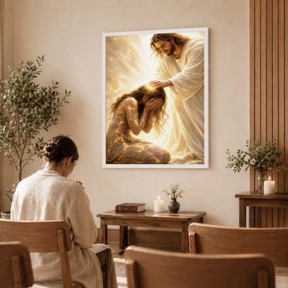 Jesus Christ Healing Prayer Sacred Light Christian Wall Art Poster/Canvas