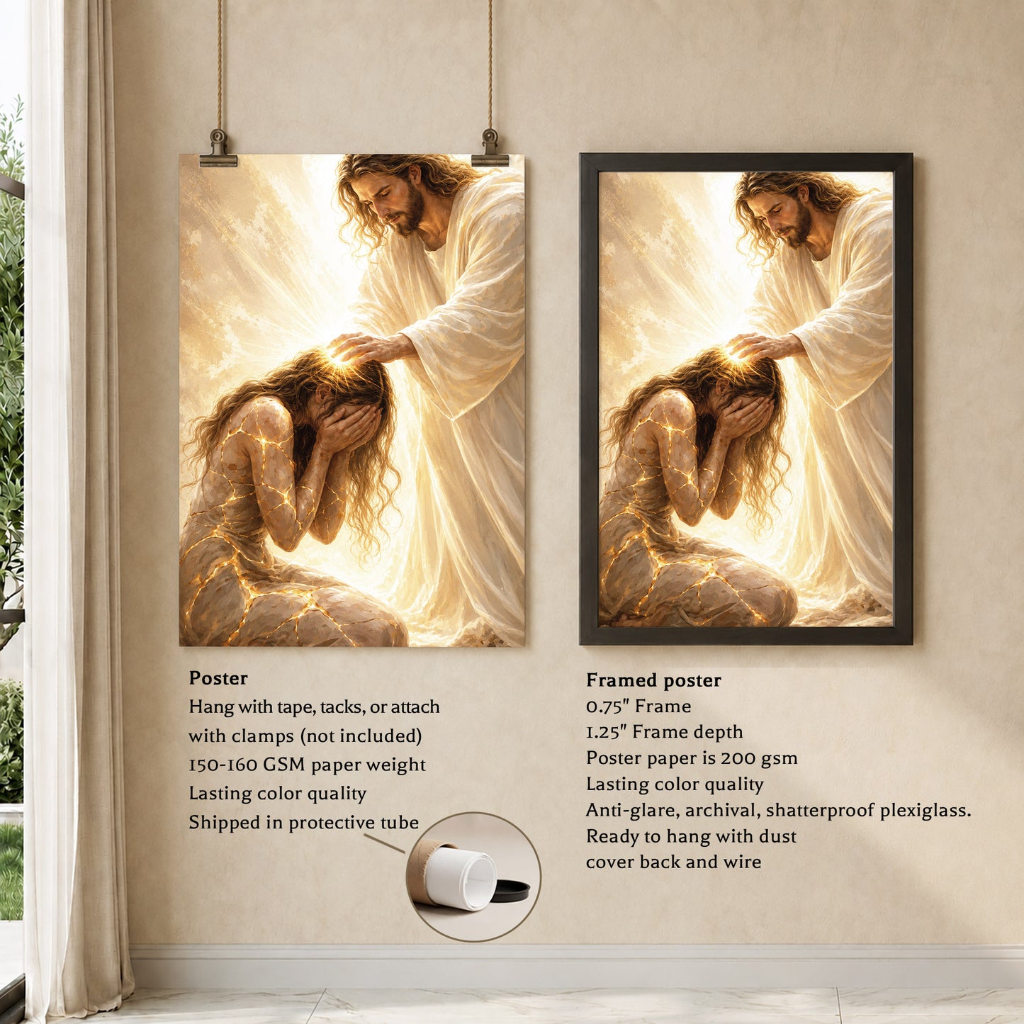 Jesus Christ Healing Prayer Sacred Light Christian Wall Art Poster/Canvas