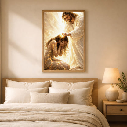 Jesus Christ Healing Prayer Sacred Light Christian Wall Art Poster/Canvas