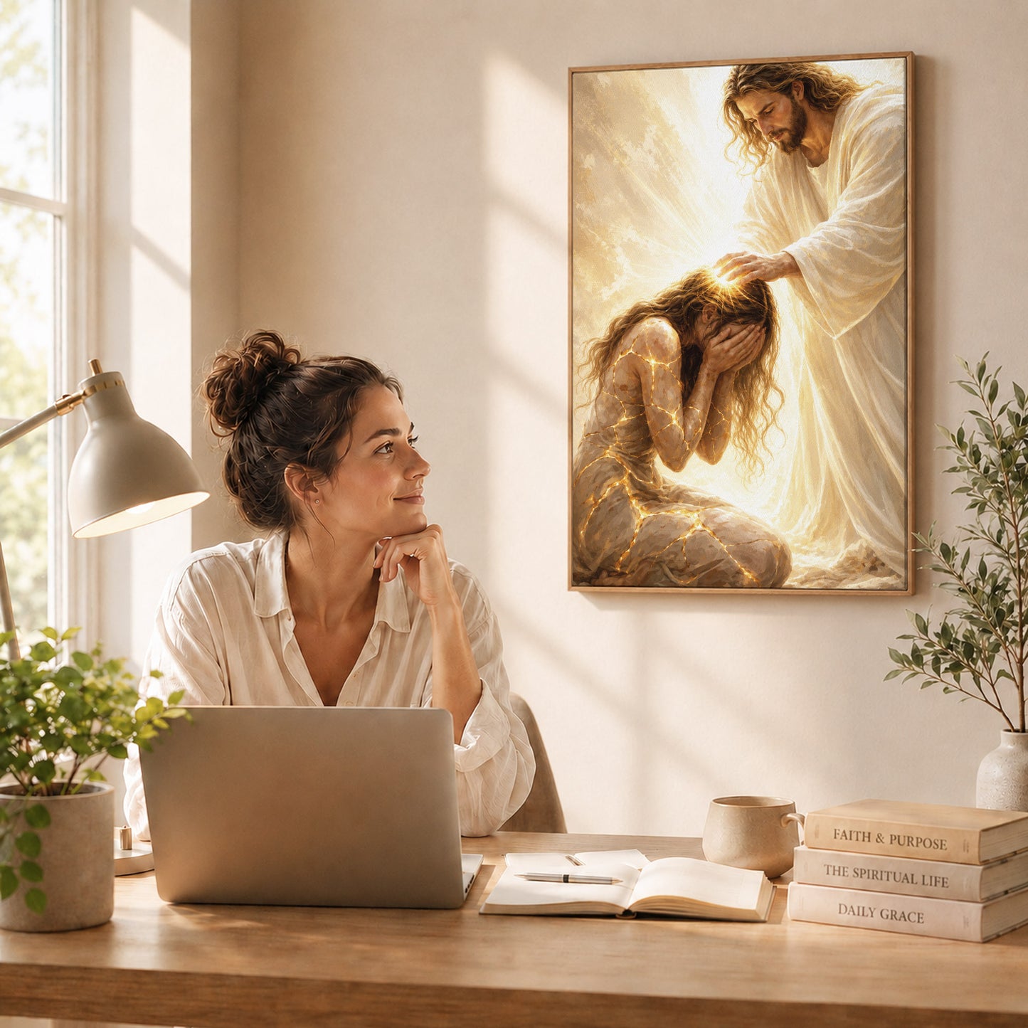 Jesus Christ Healing Prayer Sacred Light Christian Wall Art Poster/Canvas