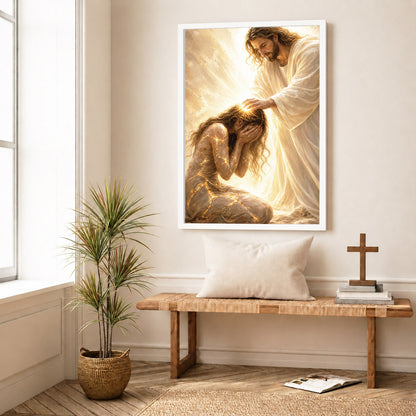 Jesus Christ Healing Prayer Sacred Light Christian Wall Art Poster/Canvas