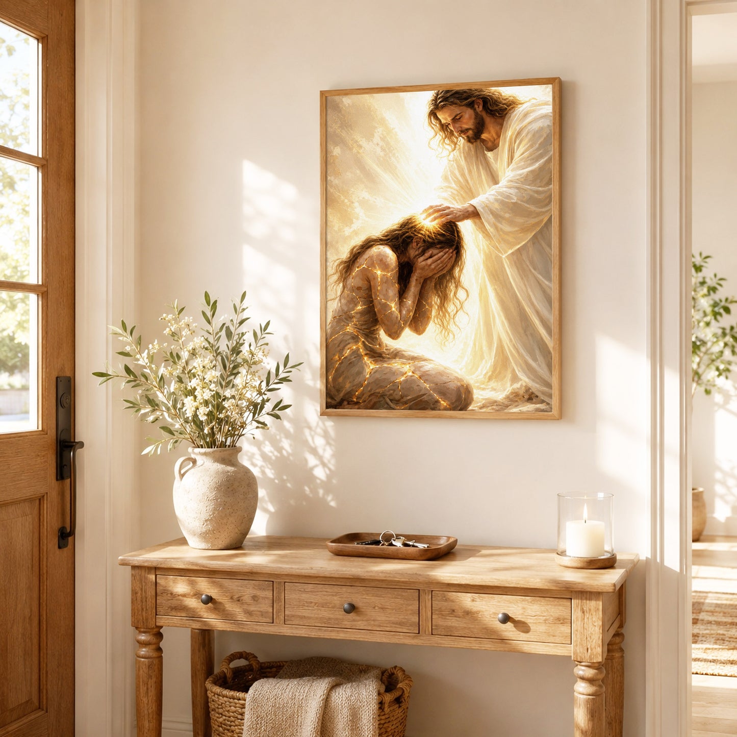 Jesus Christ Healing Prayer Sacred Light Christian Wall Art Poster/Canvas