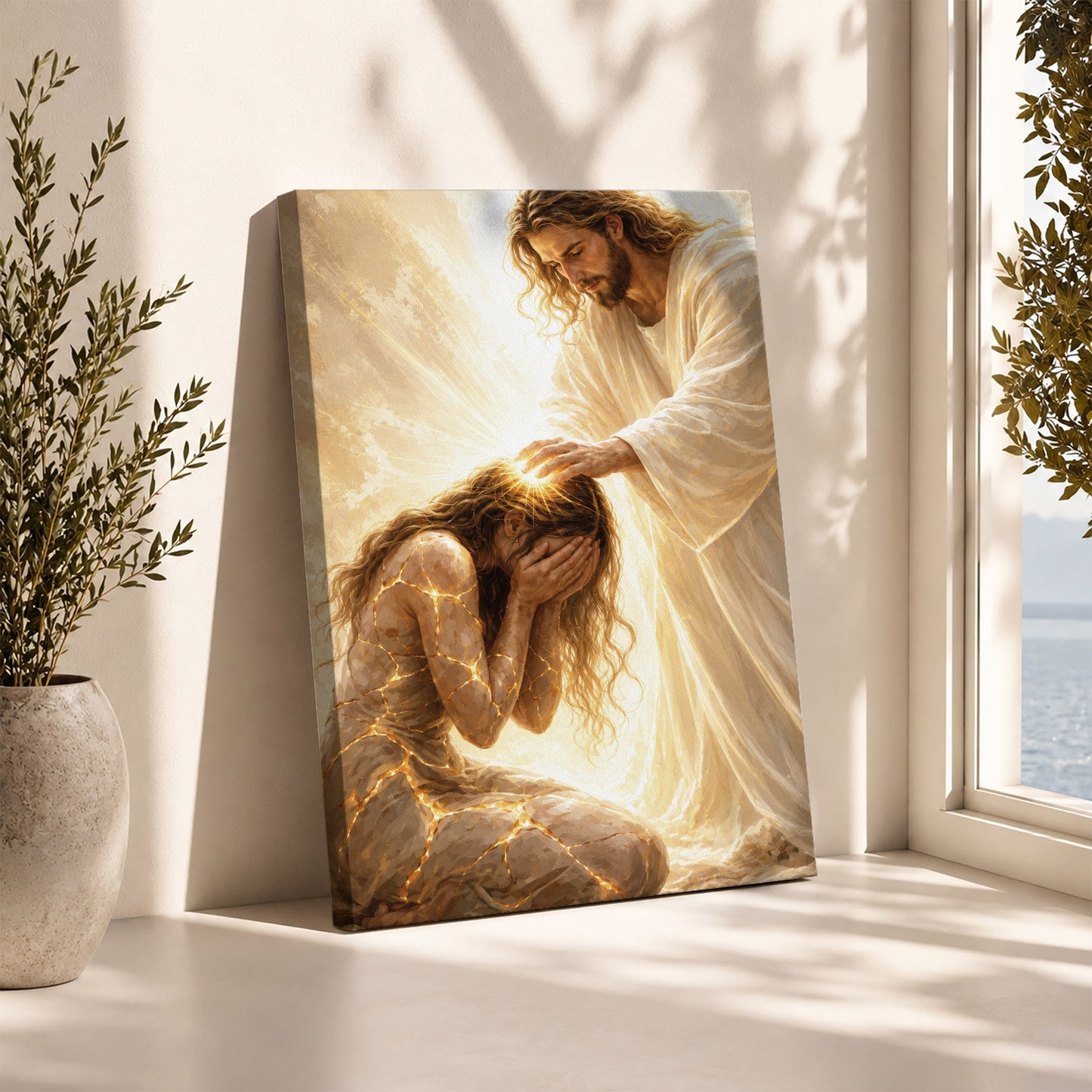 Jesus Christ Healing Prayer Sacred Light Christian Wall Art Poster/Canvas