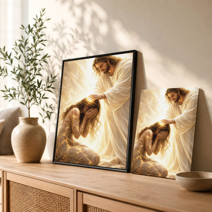Jesus Christ Healing Prayer Sacred Light Christian Wall Art Poster/Canvas