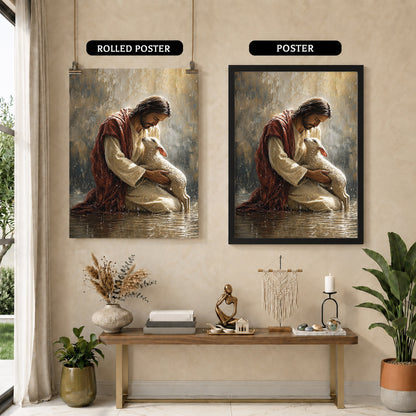 Christian Jesus With Lamb Spiritual Blessing Wall Art Poster/Canvas