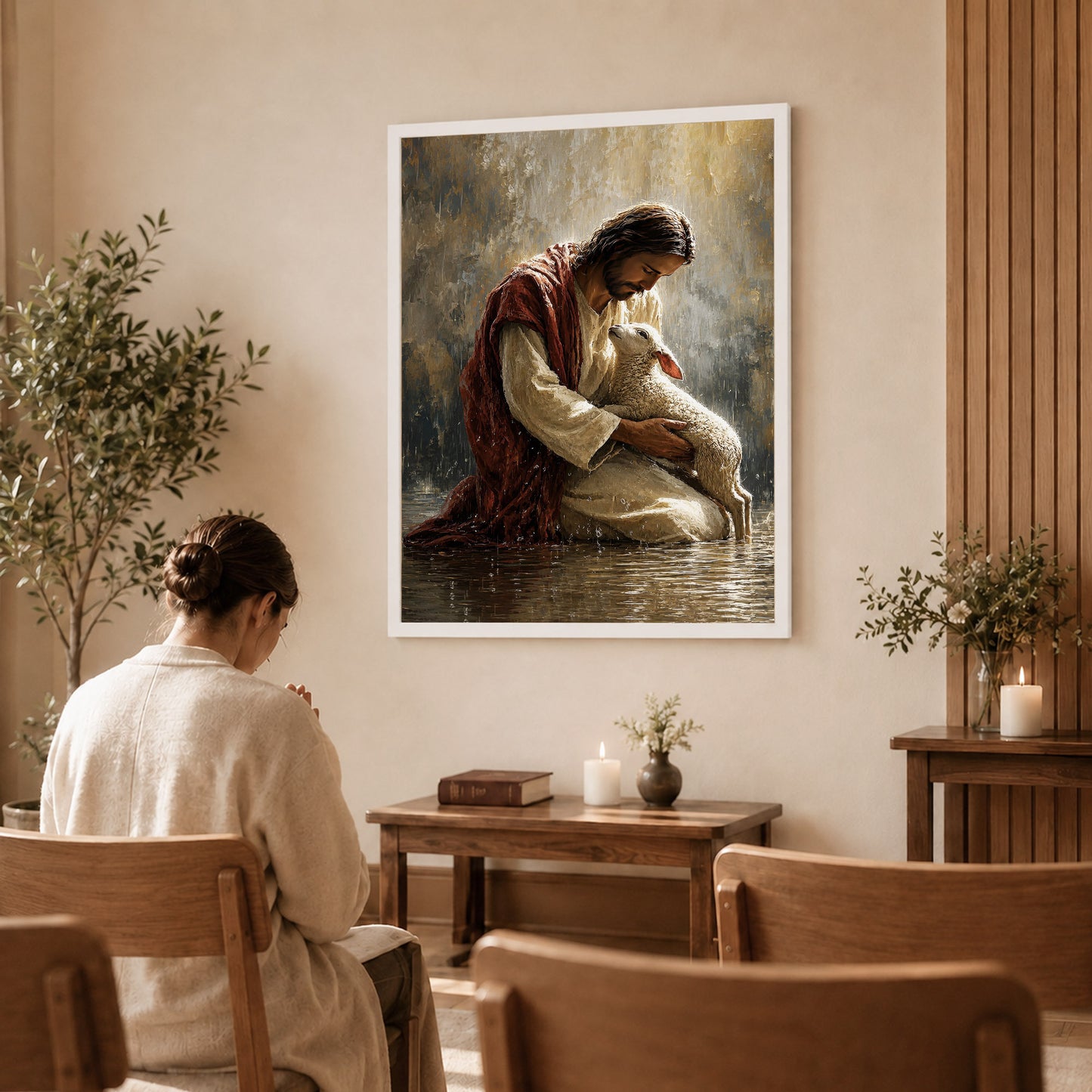 Christian Jesus With Lamb Spiritual Blessing Wall Art Poster/Canvas