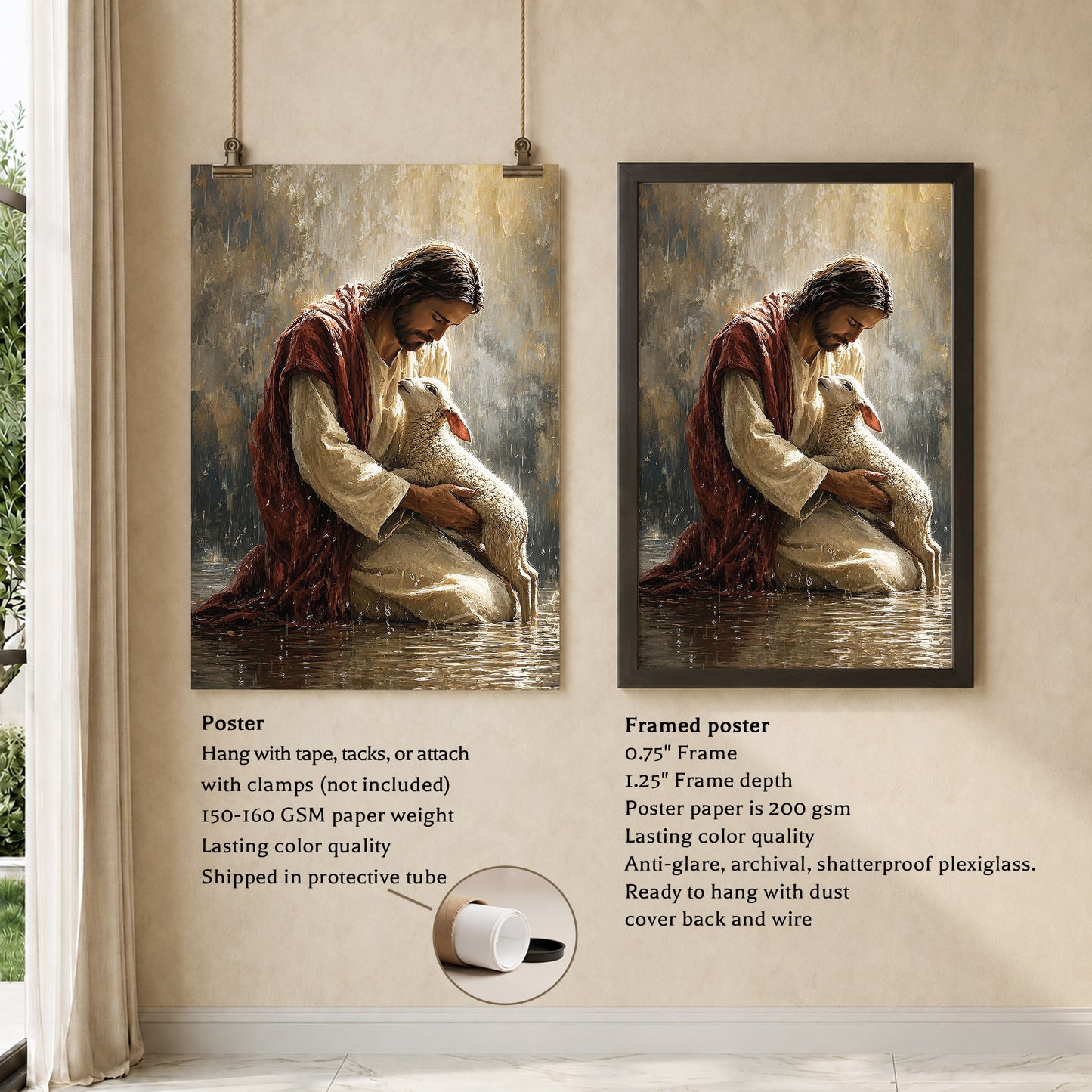 Christian Jesus With Lamb Spiritual Blessing Wall Art Poster/Canvas