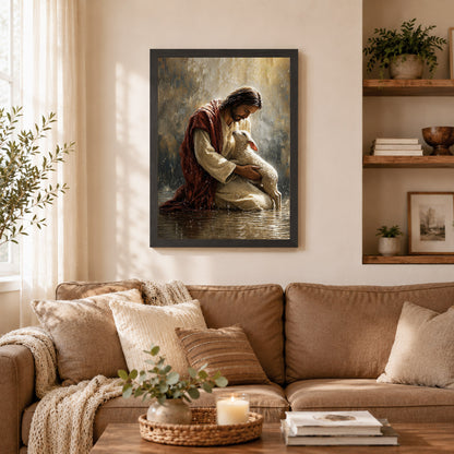 Christian Jesus With Lamb Spiritual Blessing Wall Art Poster/Canvas