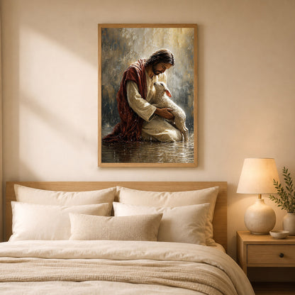Christian Jesus With Lamb Spiritual Blessing Wall Art Poster/Canvas