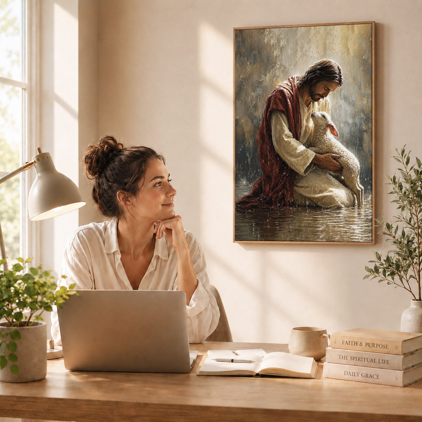 Christian Jesus With Lamb Spiritual Blessing Wall Art Poster/Canvas