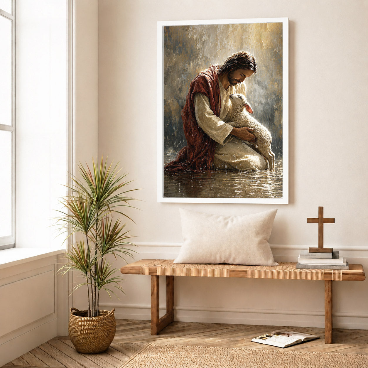 Christian Jesus With Lamb Spiritual Blessing Wall Art Poster/Canvas