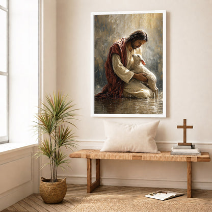 Christian Jesus With Lamb Spiritual Blessing Wall Art Poster/Canvas