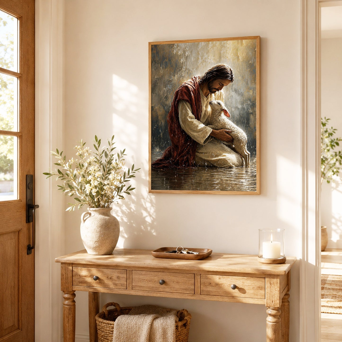 Christian Jesus With Lamb Spiritual Blessing Wall Art Poster/Canvas