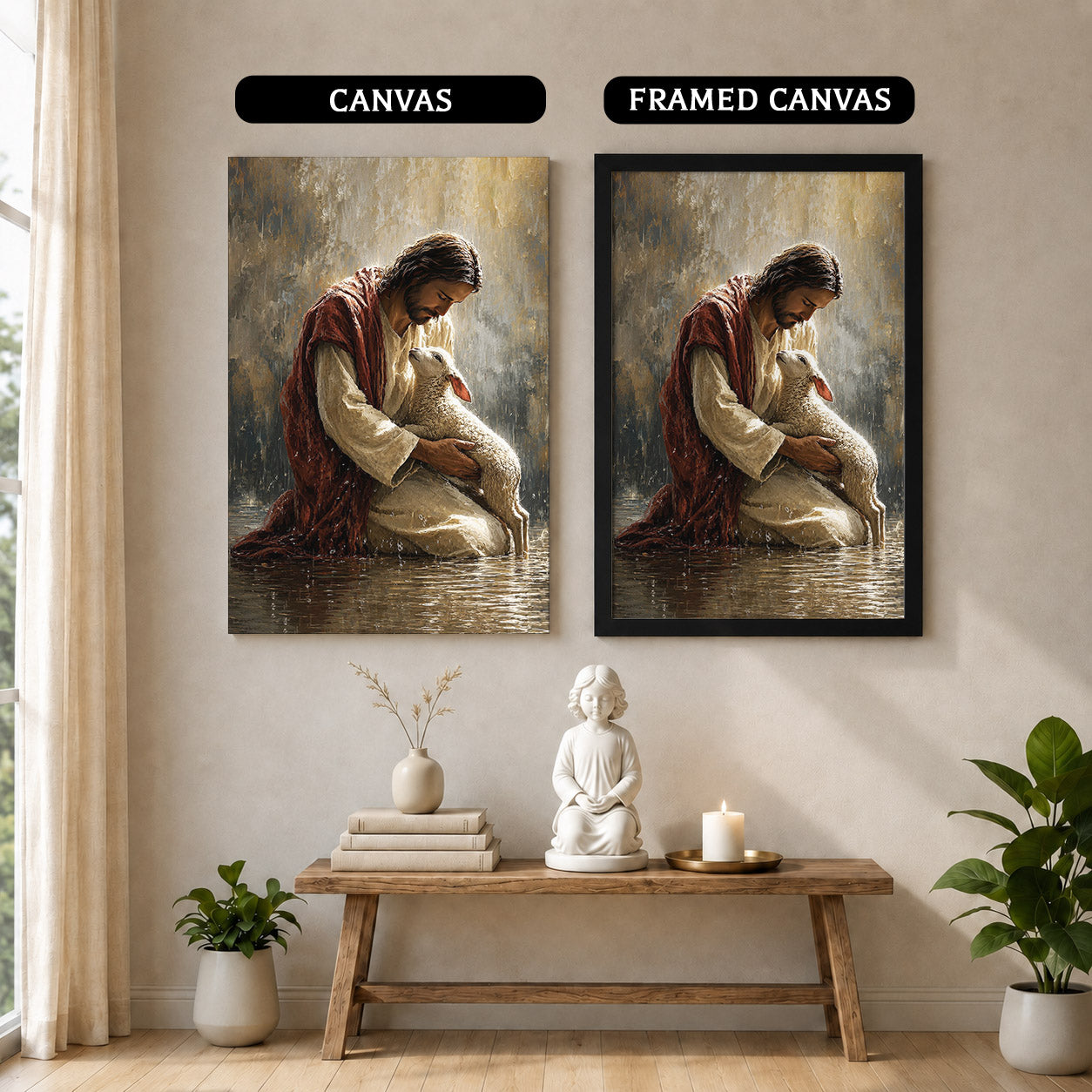 Christian Jesus With Lamb Spiritual Blessing Wall Art Poster/Canvas