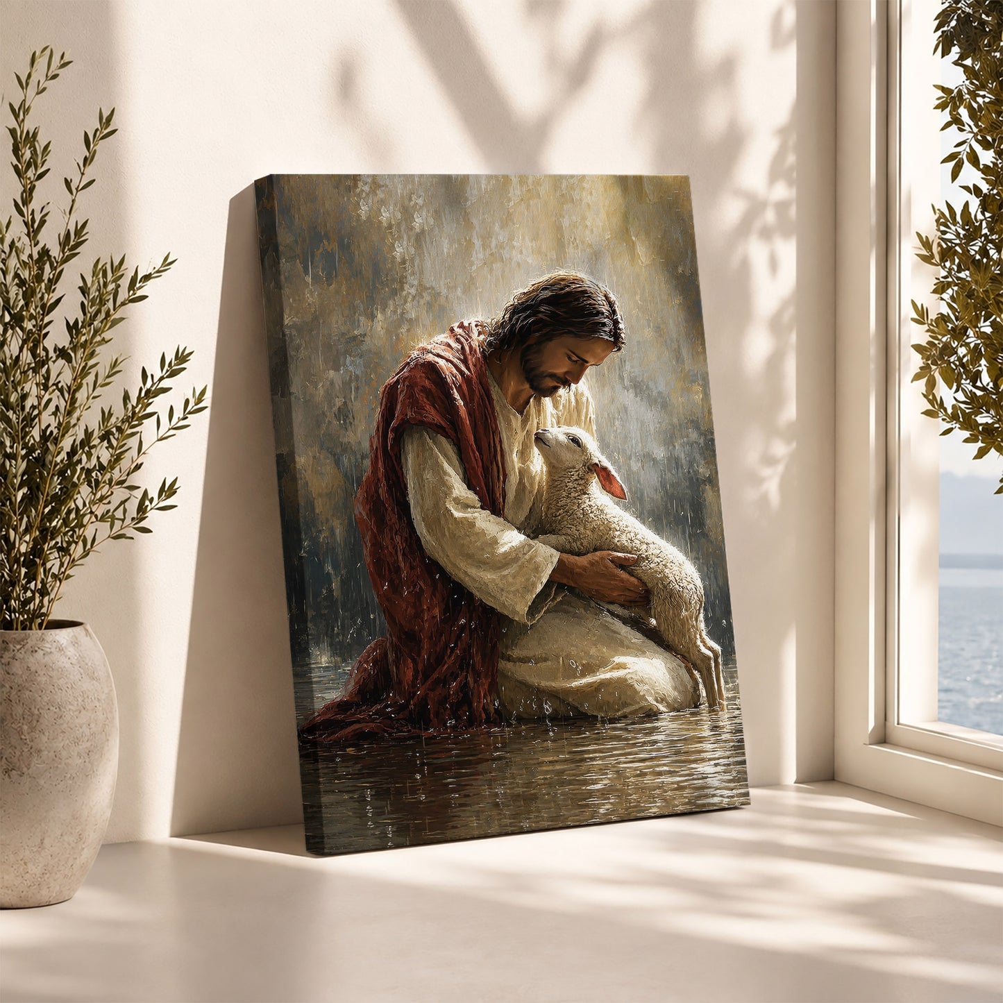 Christian Jesus With Lamb Spiritual Blessing Wall Art Poster/Canvas