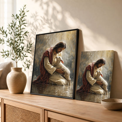 Christian Jesus With Lamb Spiritual Blessing Wall Art Poster/Canvas