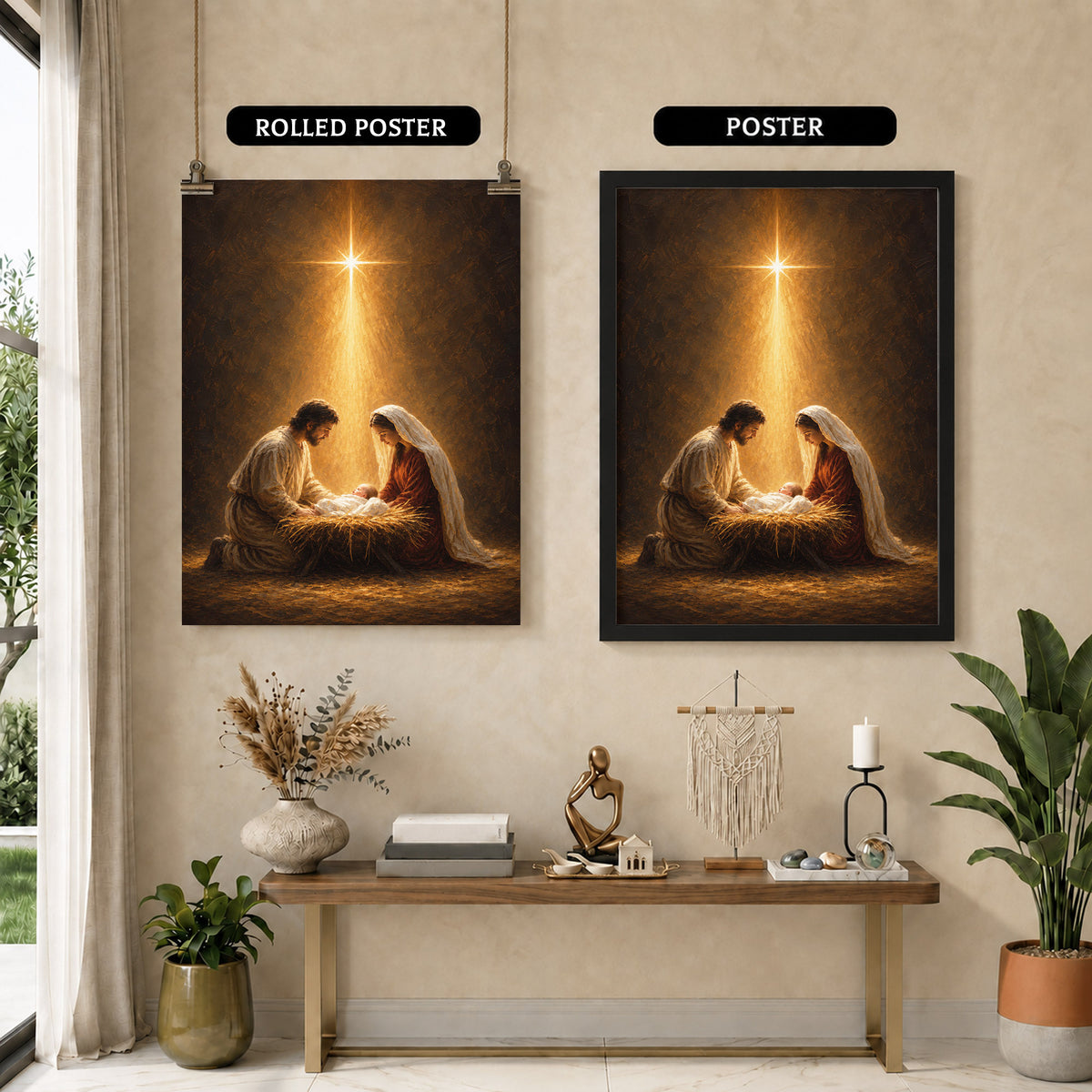 Nativity Scene Jesus Mary And Baby Christian Wall Art Poster/Canvas