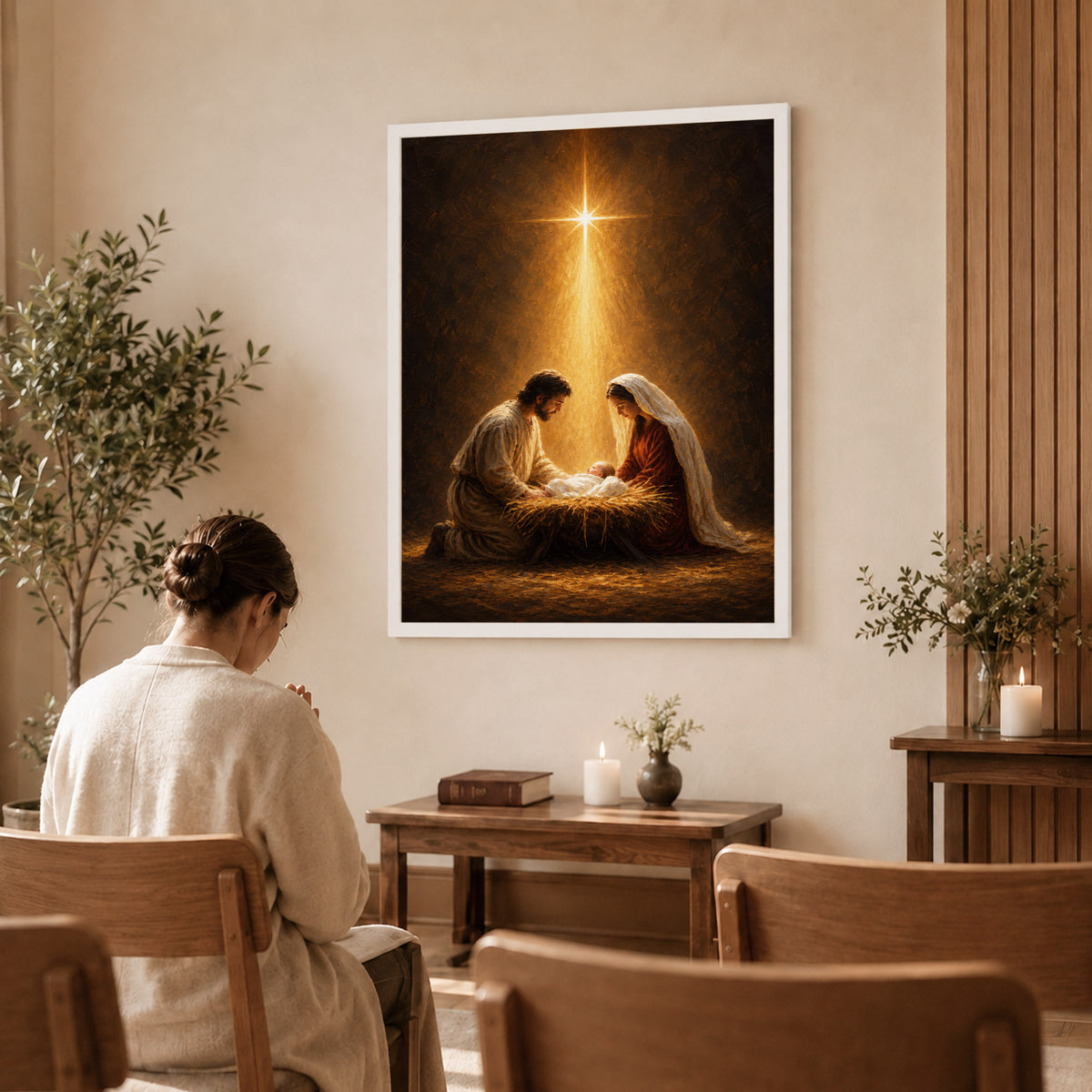 Nativity Scene Jesus Mary And Baby Christian Wall Art Poster/Canvas