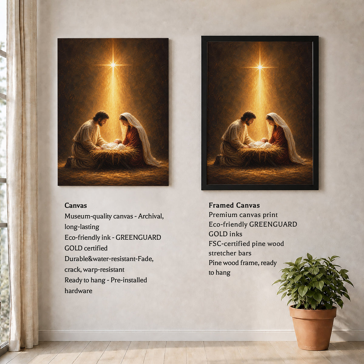 Nativity Scene Jesus Mary And Baby Christian Wall Art Poster/Canvas