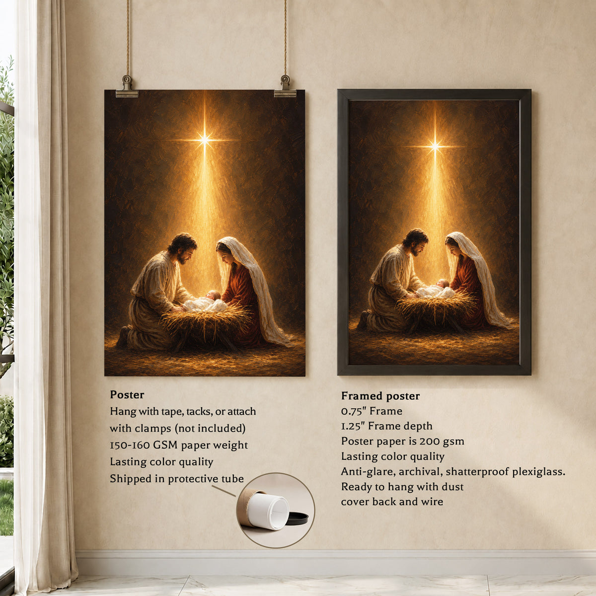 Nativity Scene Jesus Mary And Baby Christian Wall Art Poster/Canvas