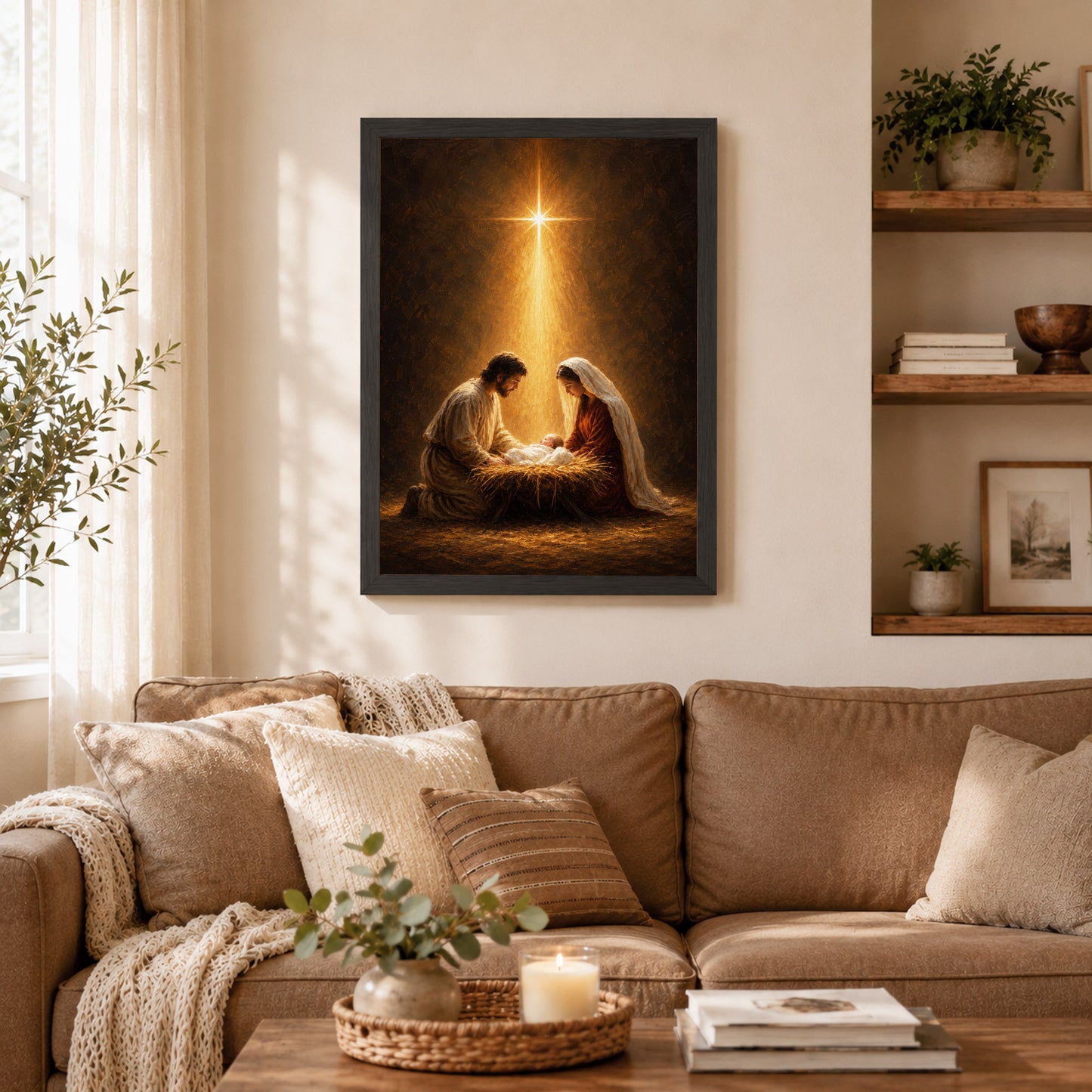 Nativity Scene Jesus Mary And Baby Christian Wall Art Poster/Canvas