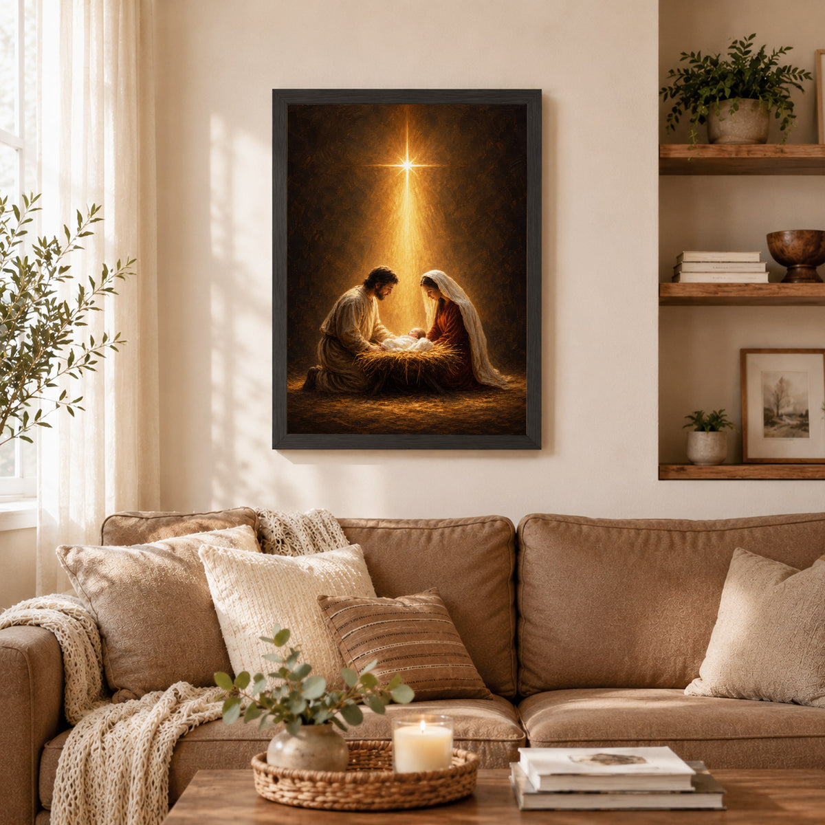 Nativity Scene Jesus Mary And Baby Christian Wall Art Poster/Canvas