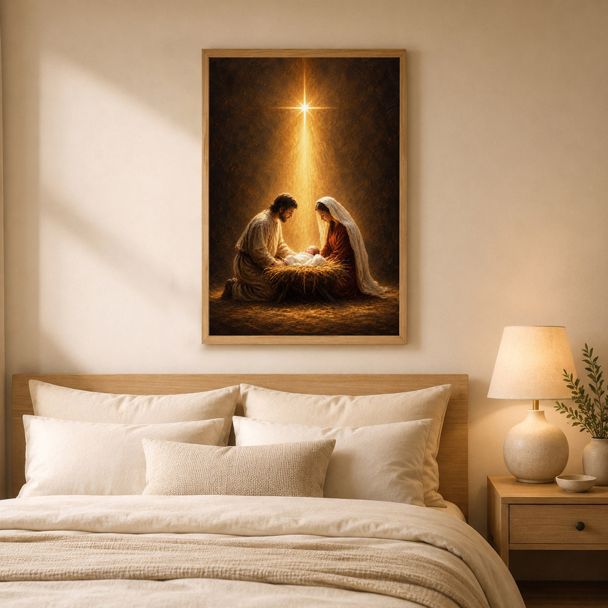 Nativity Scene Jesus Mary And Baby Christian Wall Art Poster/Canvas