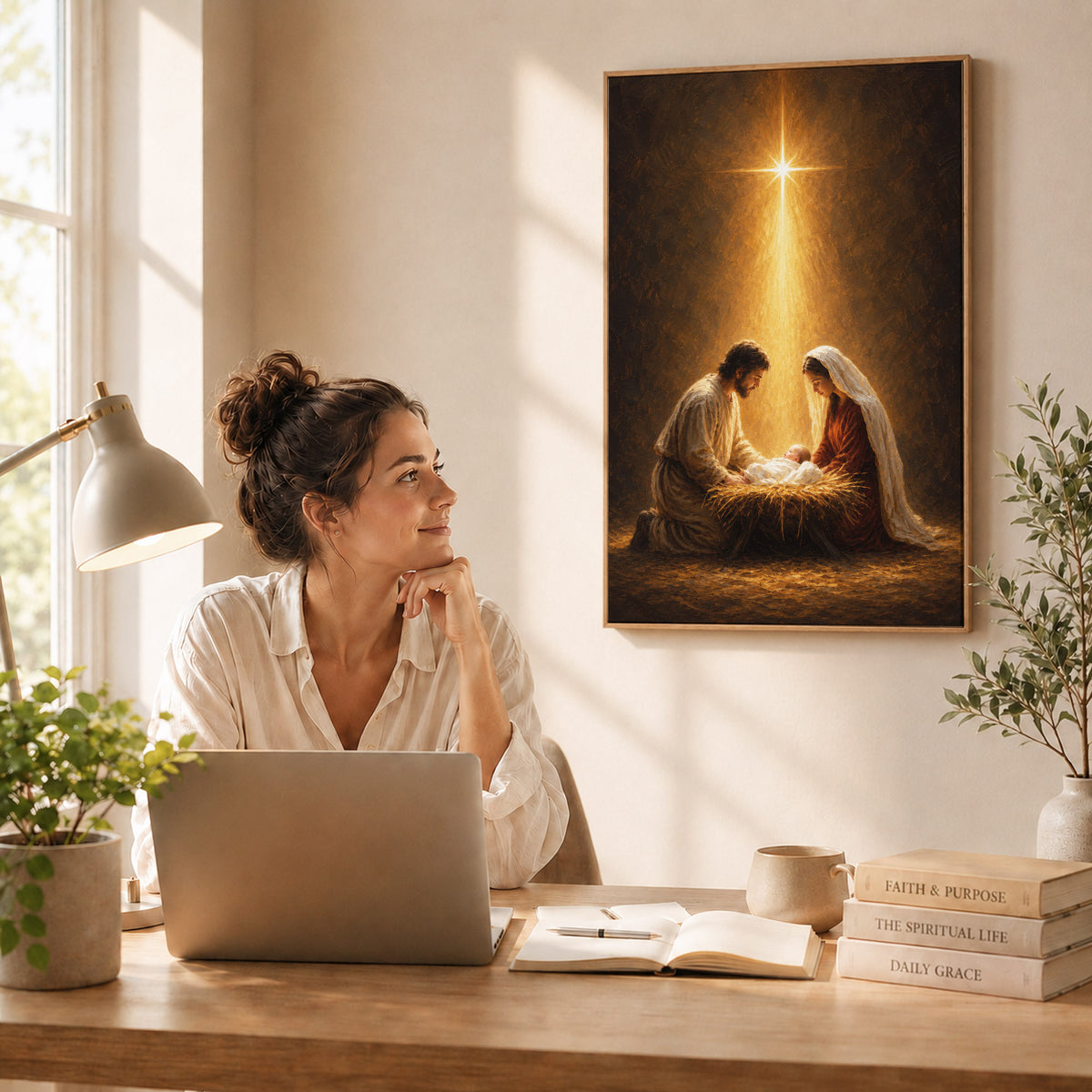Nativity Scene Jesus Mary And Baby Christian Wall Art Poster/Canvas