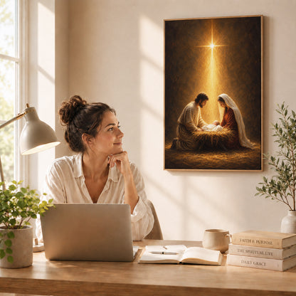 Nativity Scene Jesus Mary And Baby Christian Wall Art Poster/Canvas