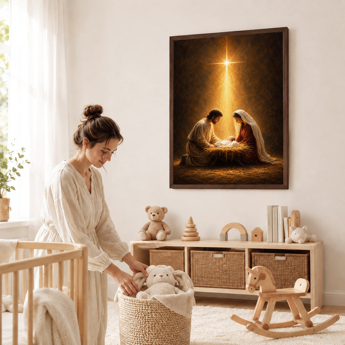 Nativity Scene Jesus Mary And Baby Christian Wall Art Poster/Canvas