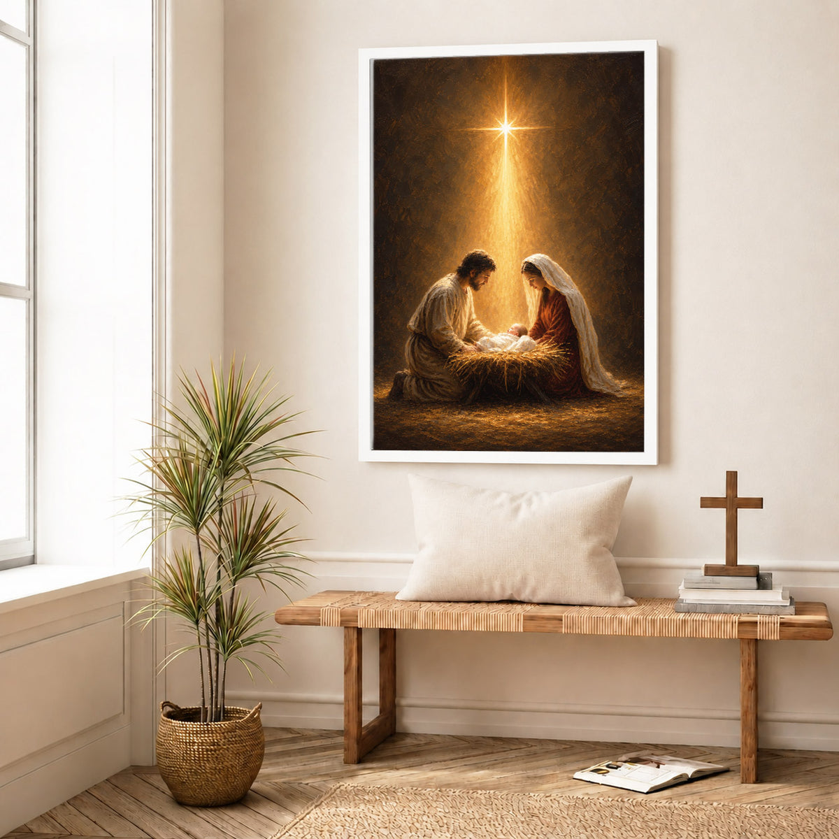 Nativity Scene Jesus Mary And Baby Christian Wall Art Poster/Canvas