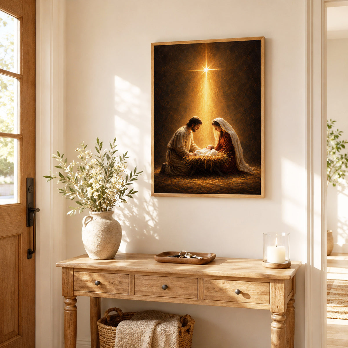 Nativity Scene Jesus Mary And Baby Christian Wall Art Poster/Canvas