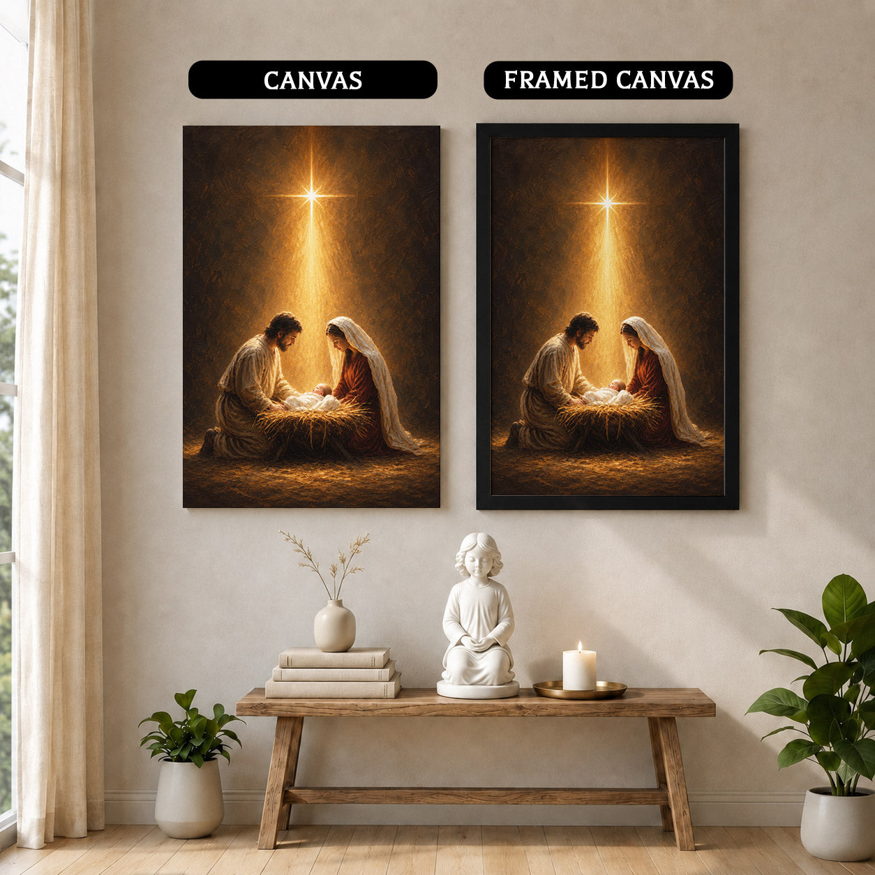 Nativity Scene Jesus Mary And Baby Christian Wall Art Poster/Canvas