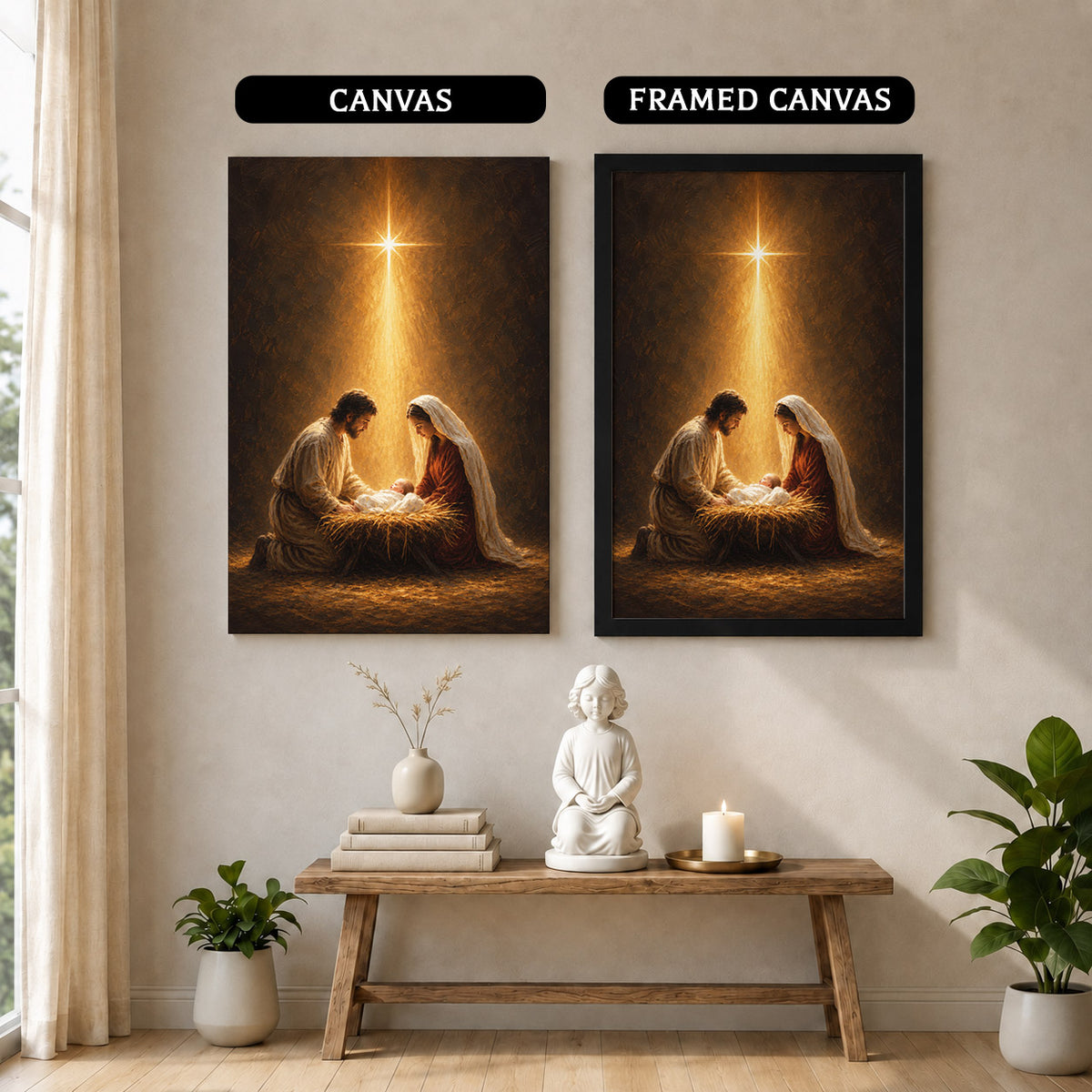 Nativity Scene Jesus Mary And Baby Christian Wall Art Poster/Canvas