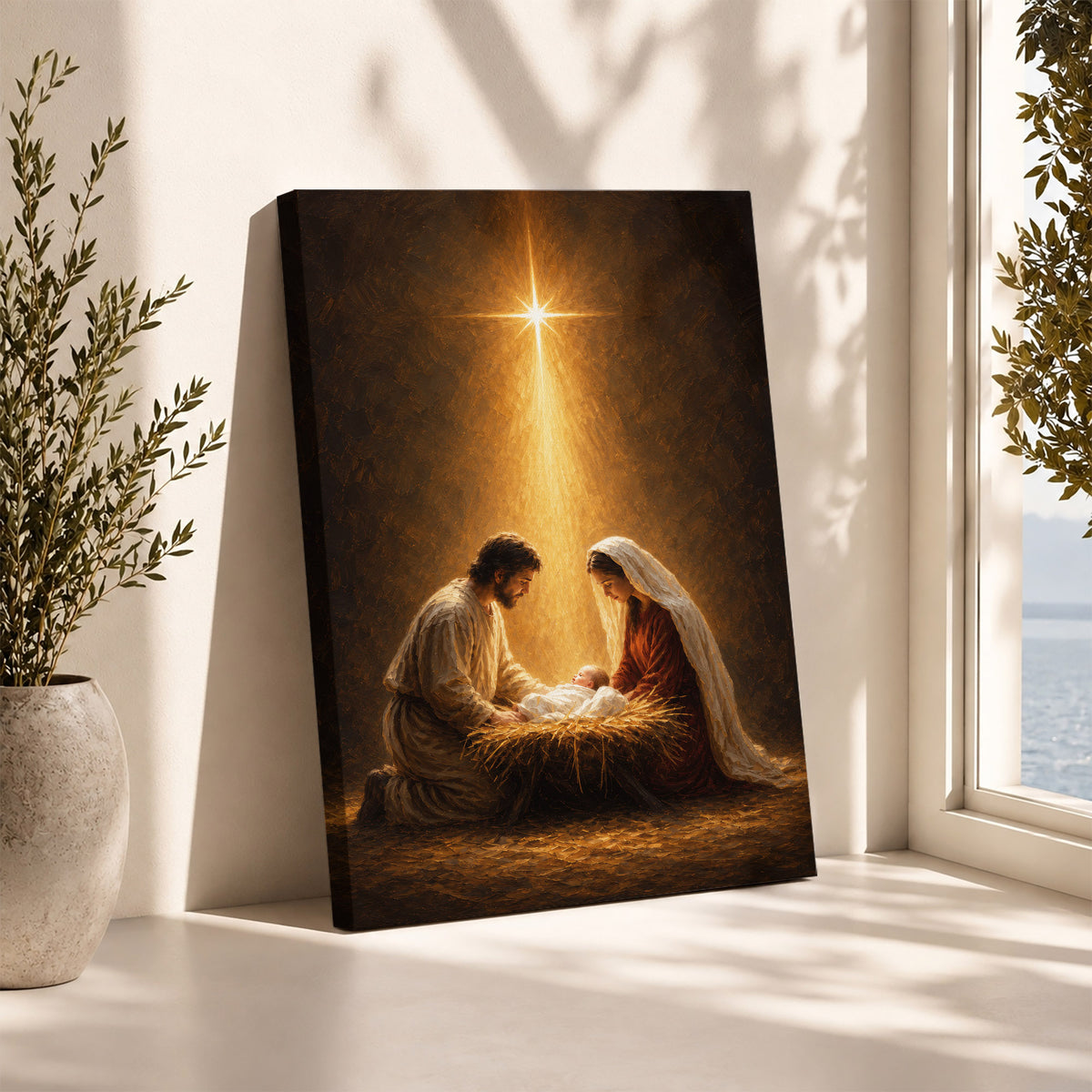 Nativity Scene Jesus Mary And Baby Christian Wall Art Poster/Canvas