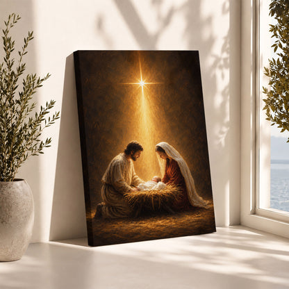 Nativity Scene Jesus Mary And Baby Christian Wall Art Poster/Canvas