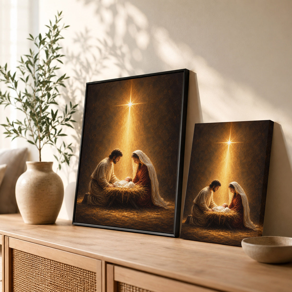 Nativity Scene Jesus Mary And Baby Christian Wall Art Poster/Canvas