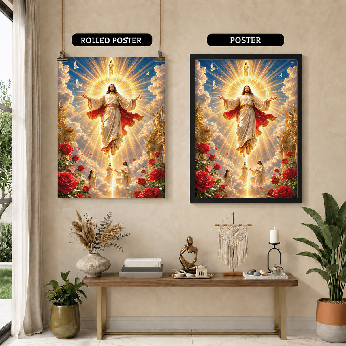 Heavenly Jesus Christ Golden Light Religious Wall Art Poster/Canvas