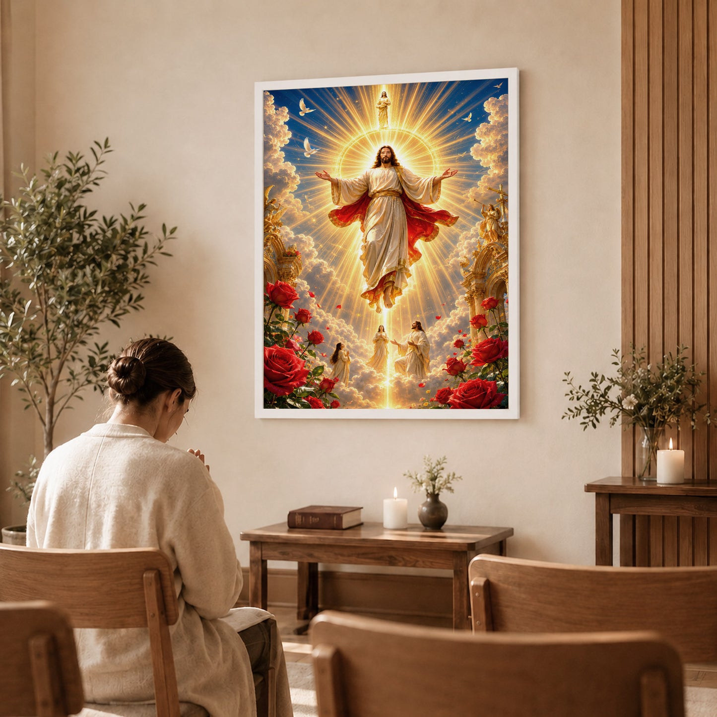 Heavenly Jesus Christ Golden Light Religious Wall Art Poster/Canvas