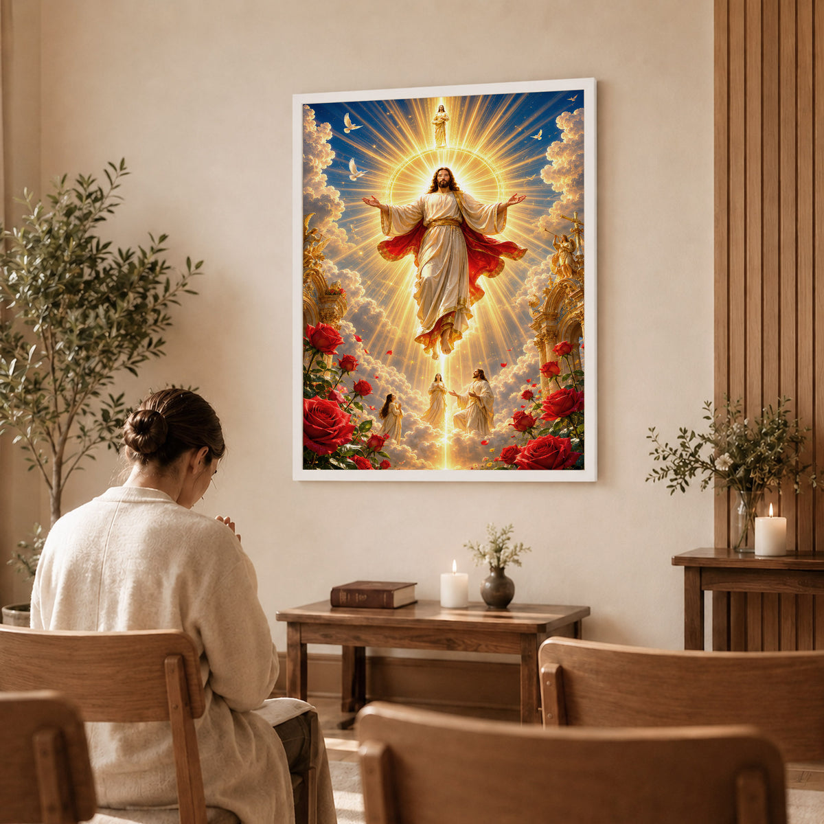 Heavenly Jesus Christ Golden Light Religious Wall Art Poster/Canvas