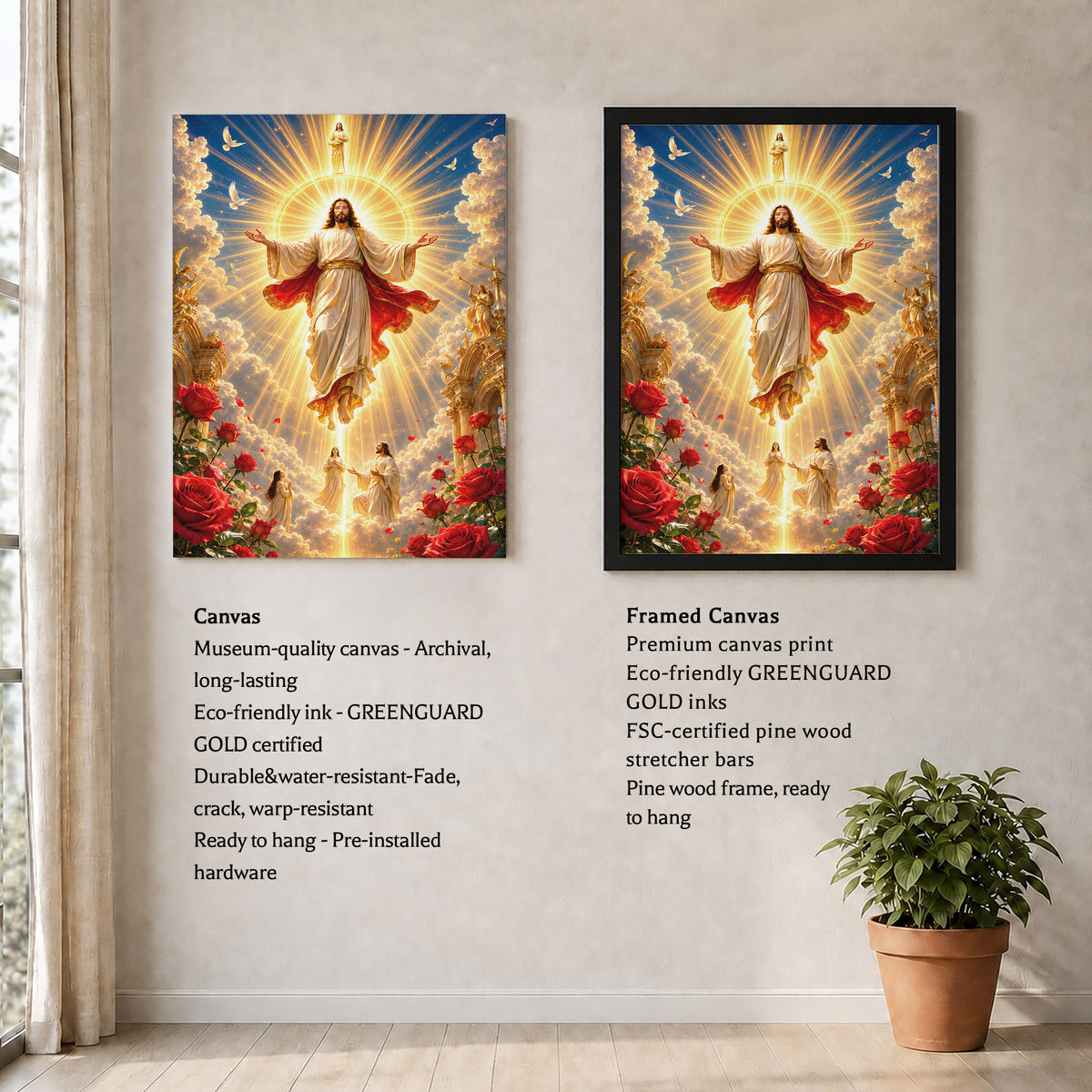 Heavenly Jesus Christ Golden Light Religious Wall Art Poster/Canvas