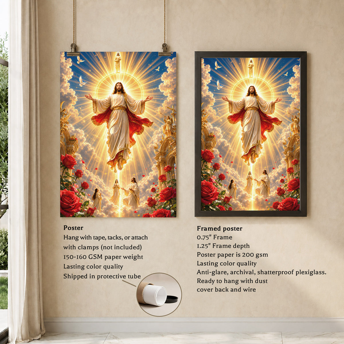 Heavenly Jesus Christ Golden Light Religious Wall Art Poster/Canvas