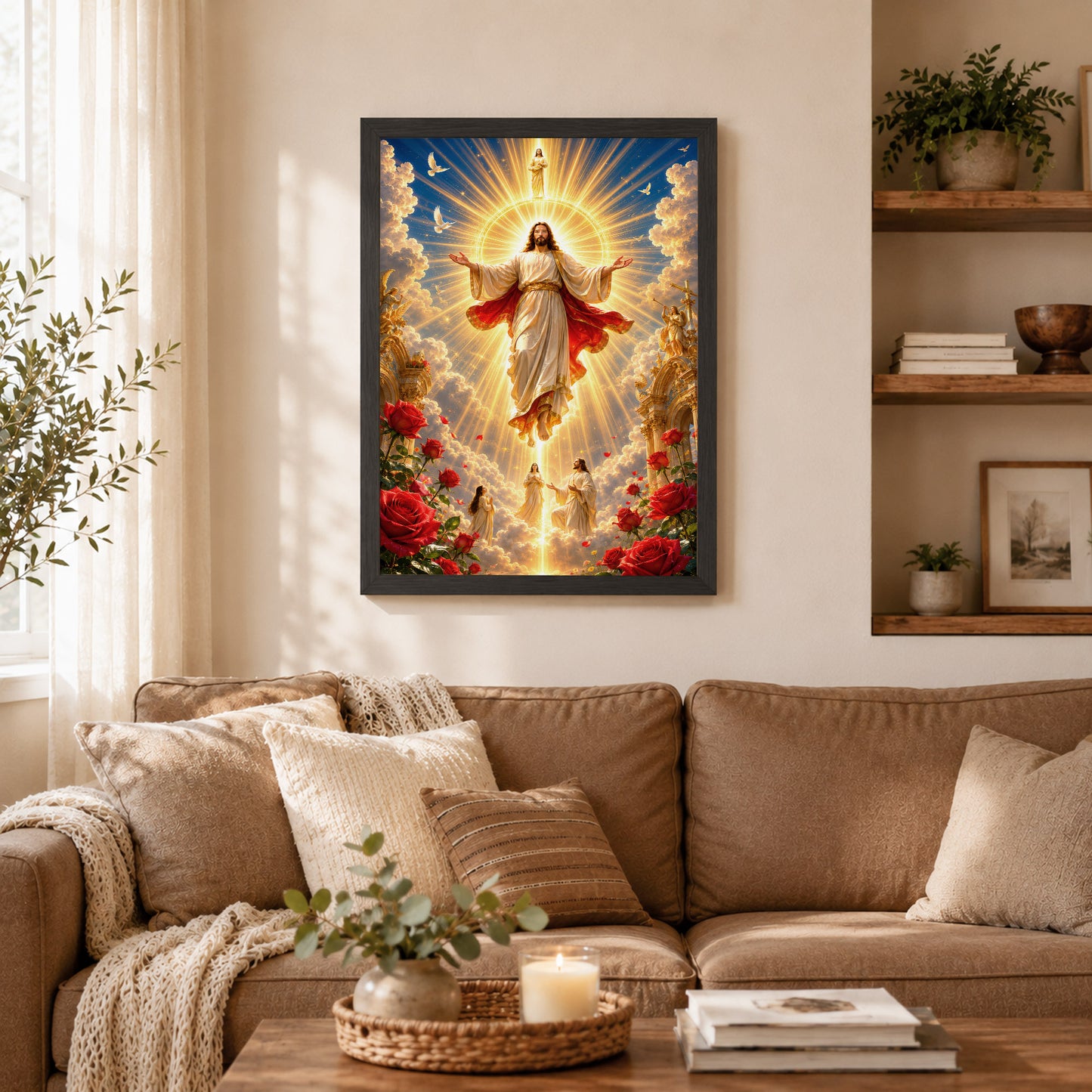 Heavenly Jesus Christ Golden Light Religious Wall Art Poster/Canvas