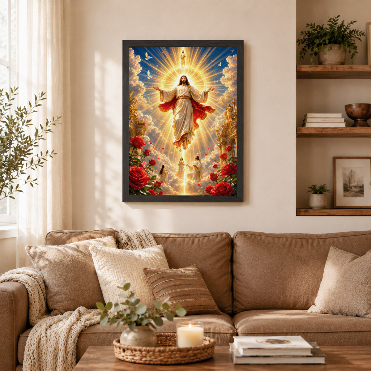 Heavenly Jesus Christ Golden Light Religious Wall Art Poster/Canvas