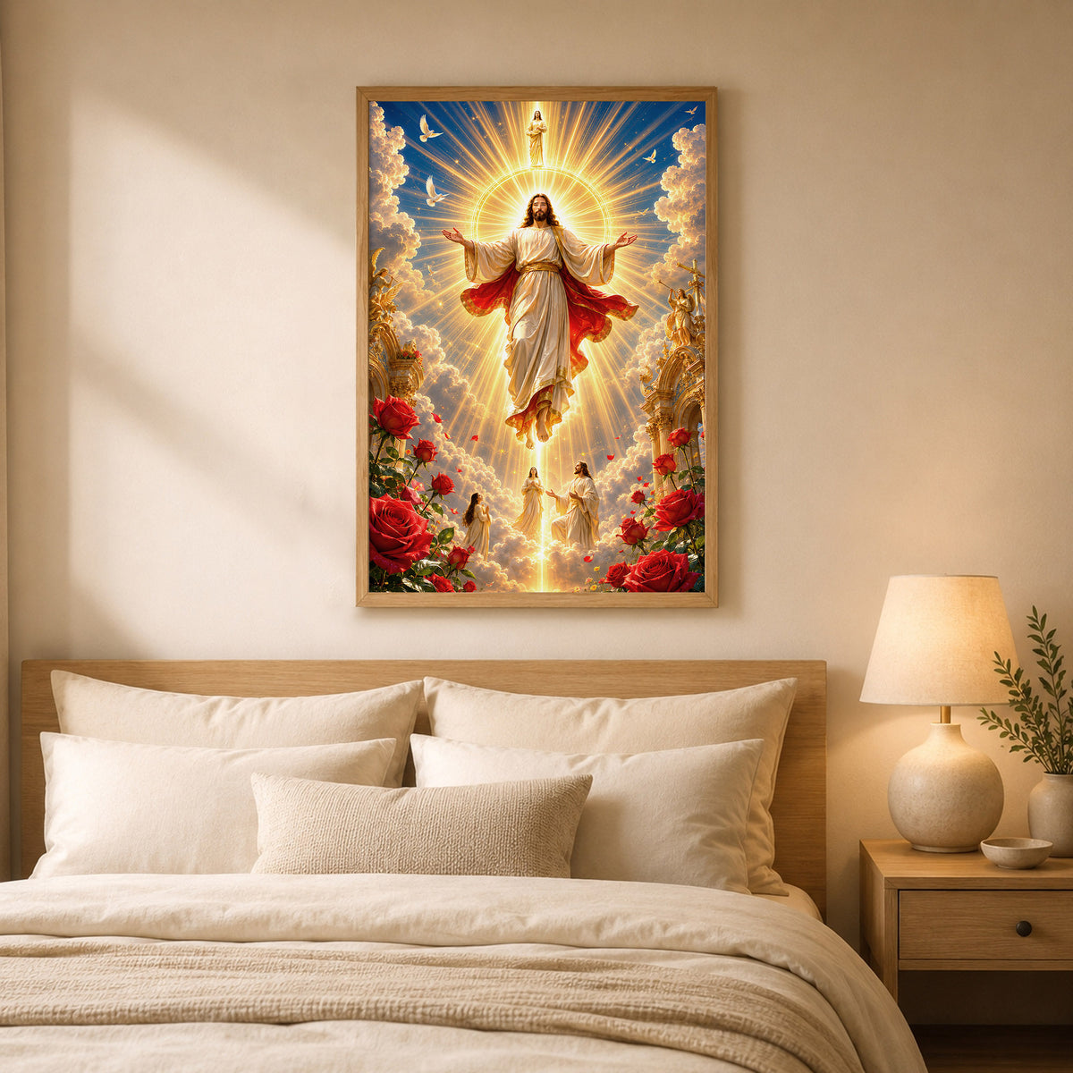 Heavenly Jesus Christ Golden Light Religious Wall Art Poster/Canvas