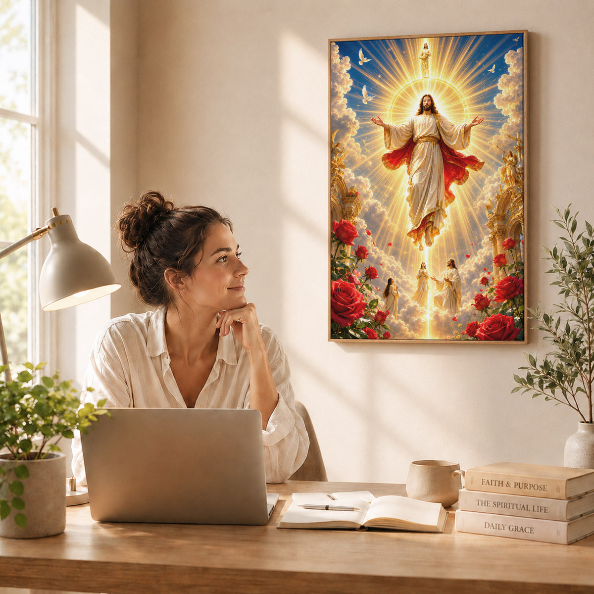 Heavenly Jesus Christ Golden Light Religious Wall Art Poster/Canvas