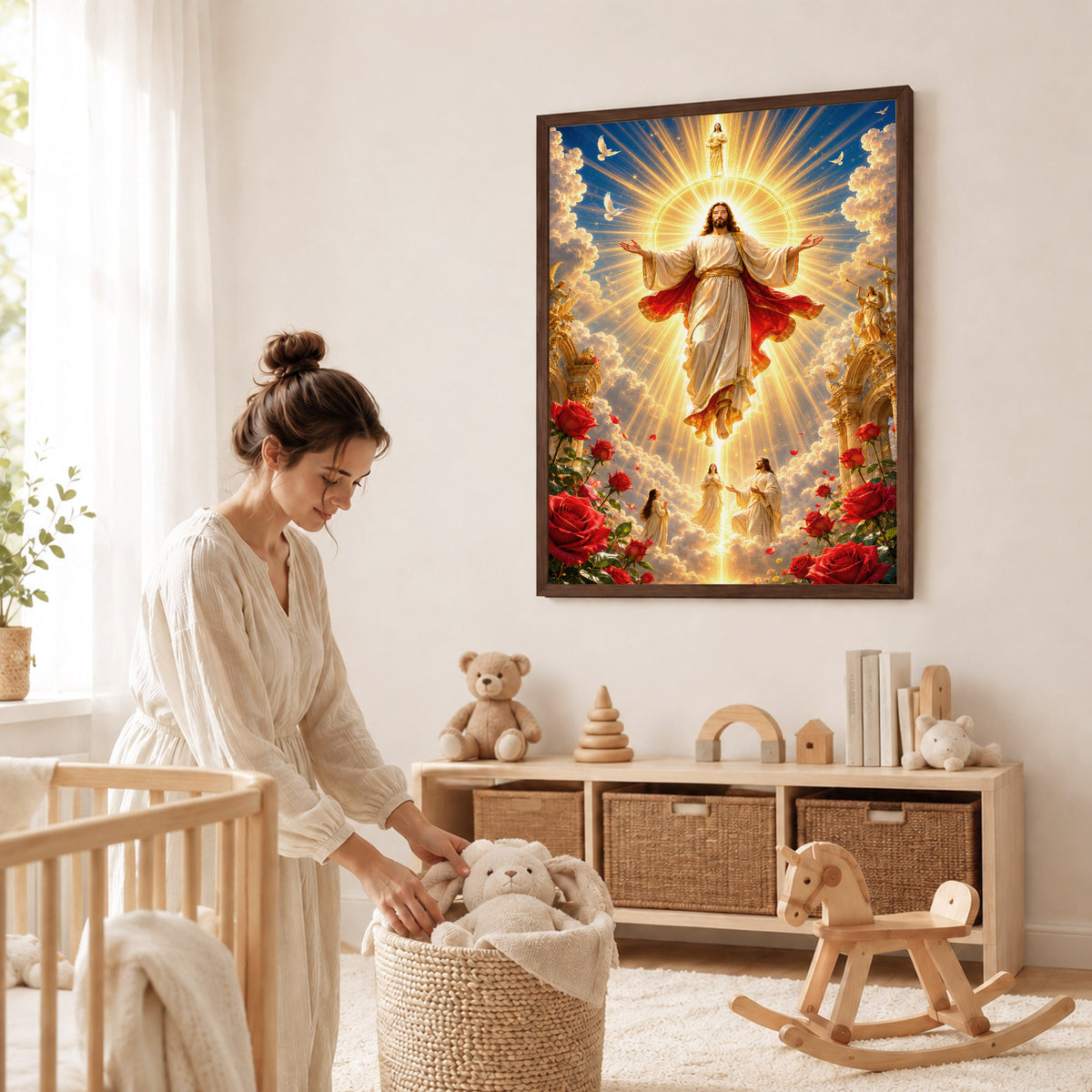 Heavenly Jesus Christ Golden Light Religious Wall Art Poster/Canvas