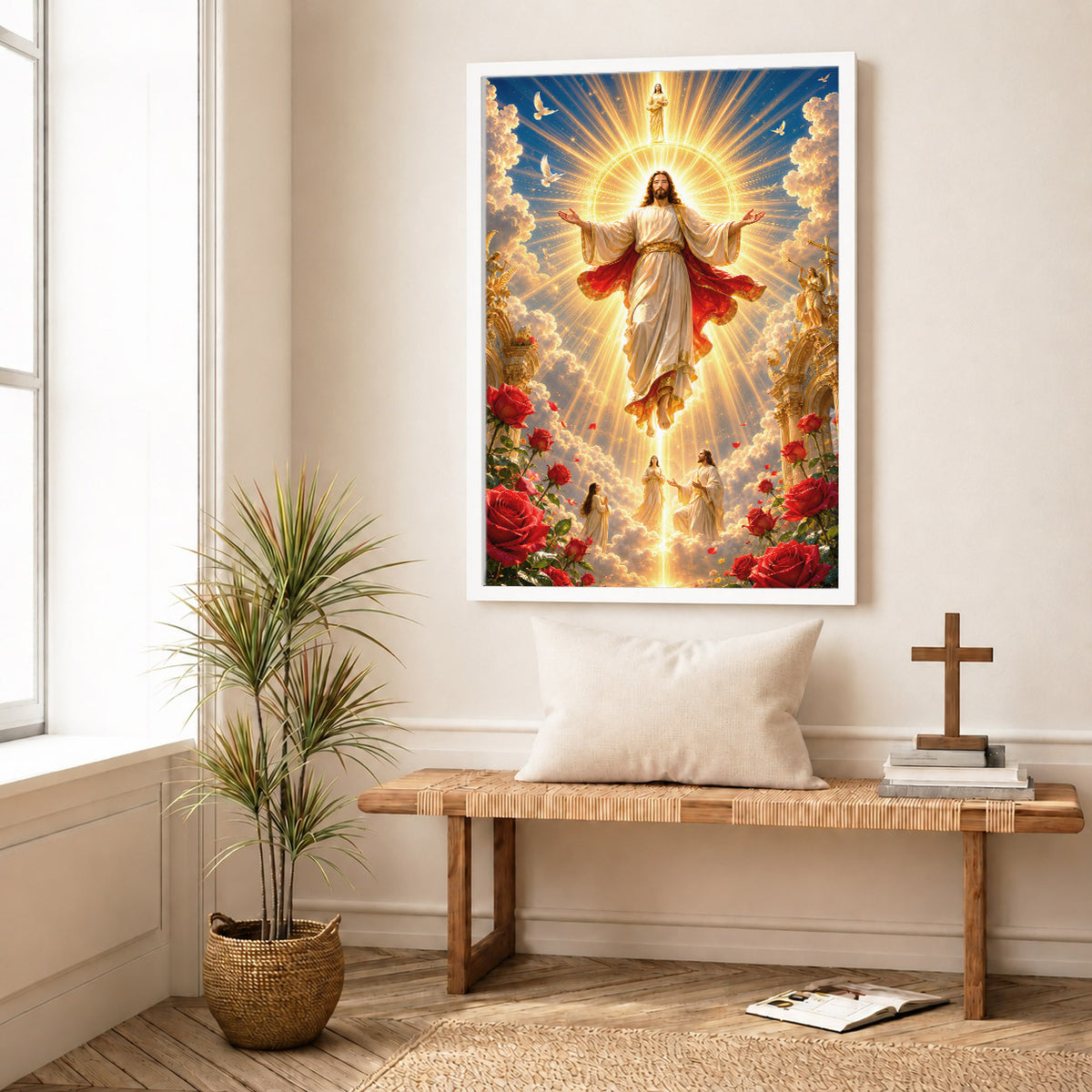 Heavenly Jesus Christ Golden Light Religious Wall Art Poster/Canvas