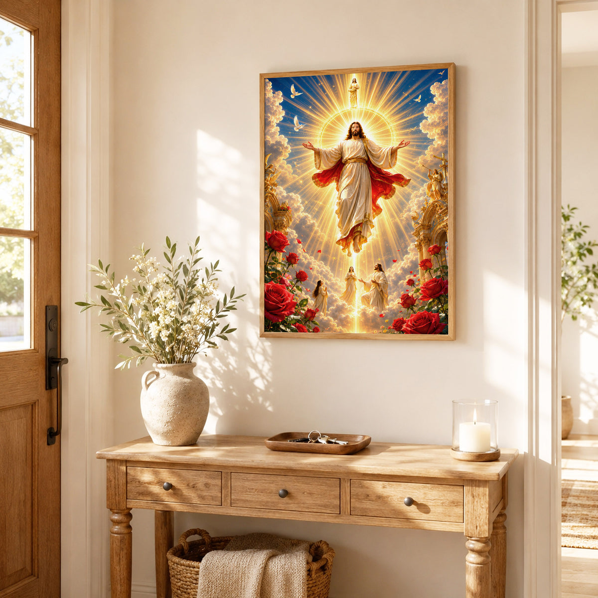 Heavenly Jesus Christ Golden Light Religious Wall Art Poster/Canvas